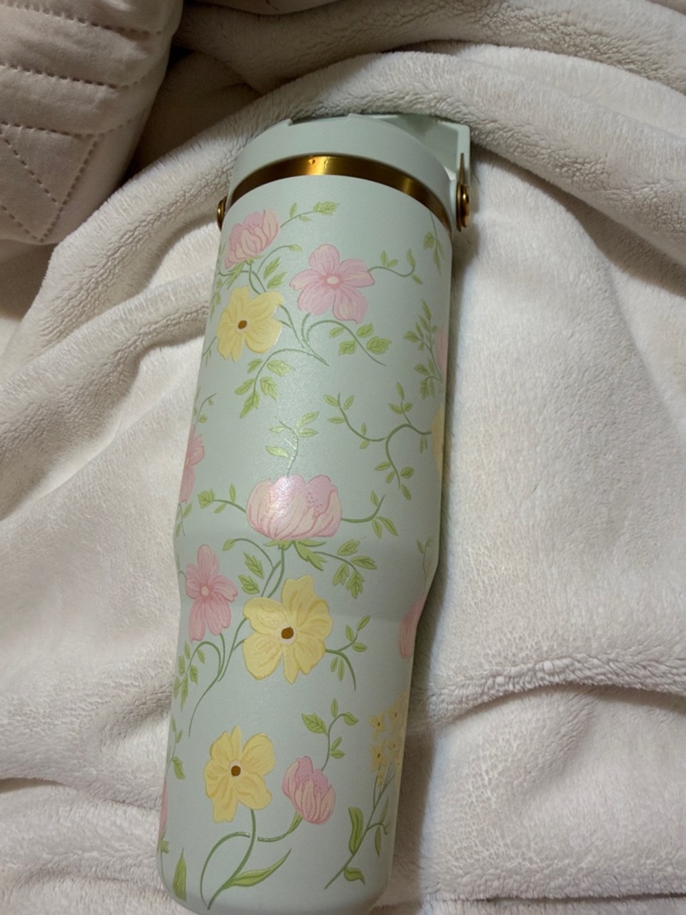 Floral Insulated Bottle - Pastel Pink & Yellow Flowers